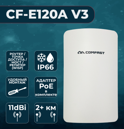 Wi-Fi Точка доступа, WiFi мост до 3км, CF-E120A v3, COMFAST